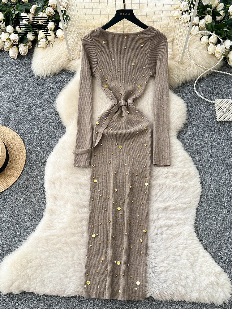 High Quality Beading Knitted Dress