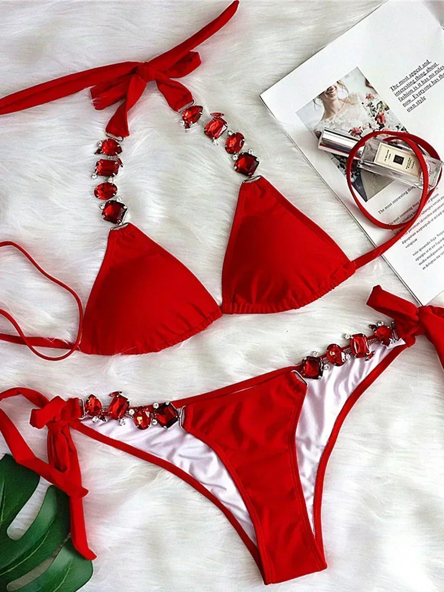Halter Crystal Rhinestone Diamond Bikini