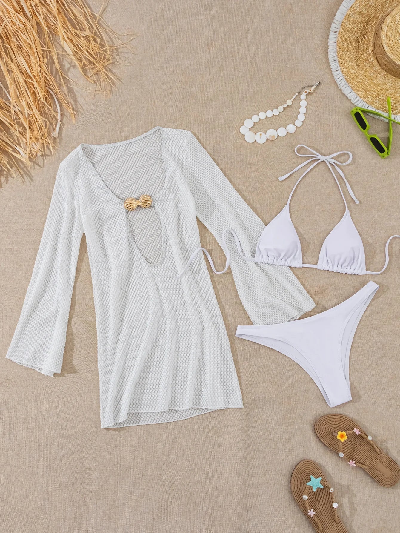 New Mesh Long Sleeve Dress 3 Piece Swimsuit