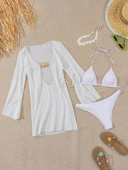 New Mesh Long Sleeve Dress 3 Piece Swimsuit