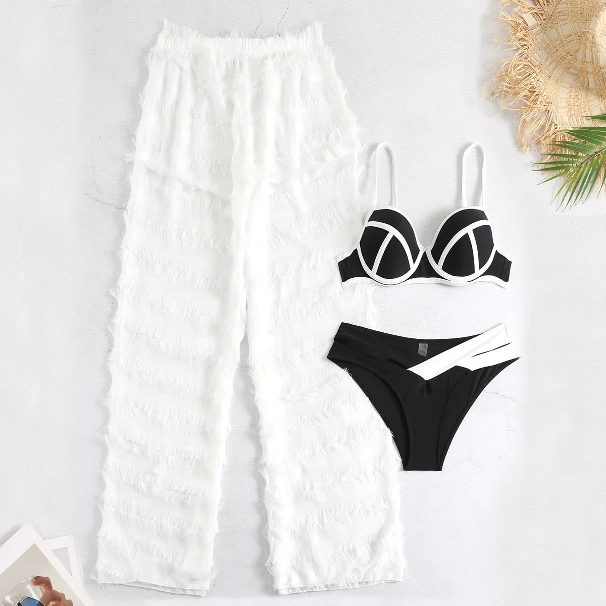 Vintage White Black Patchwork Bikini Set