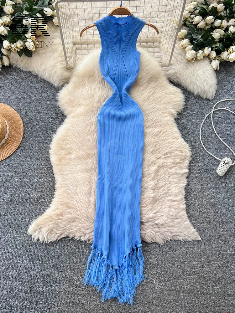 Vacation Tassel Knitted Dress