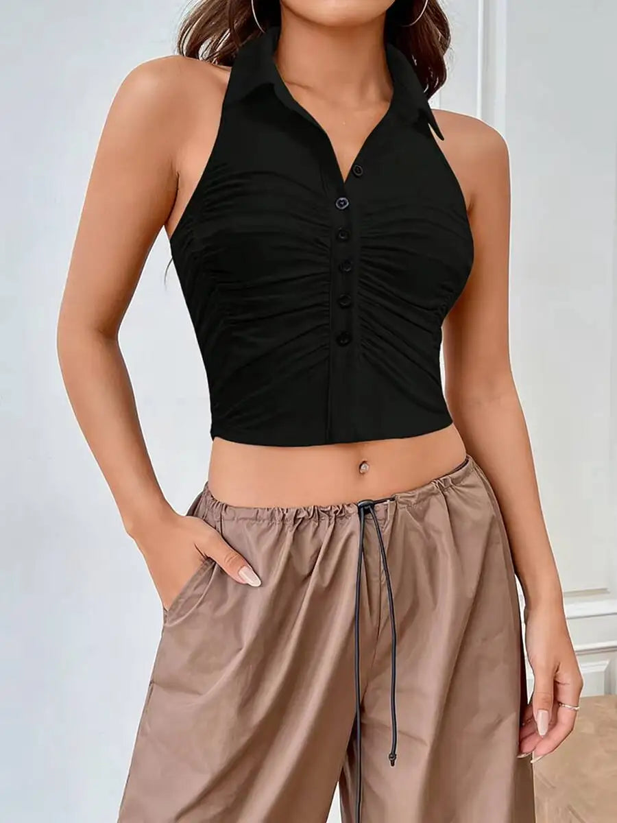 Women's Black Halter Neck Tank Top