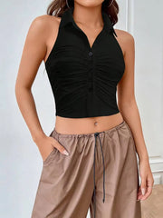 Women's Black Halter Neck Tank Top