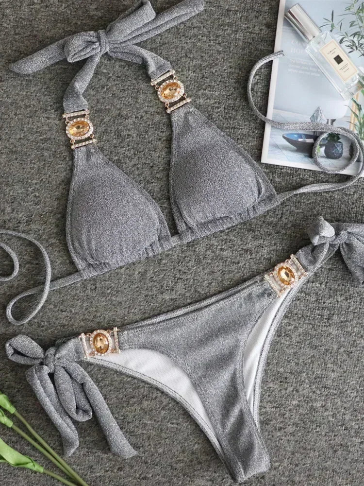 Halter Crystal Rhinestone Diamond Bikini