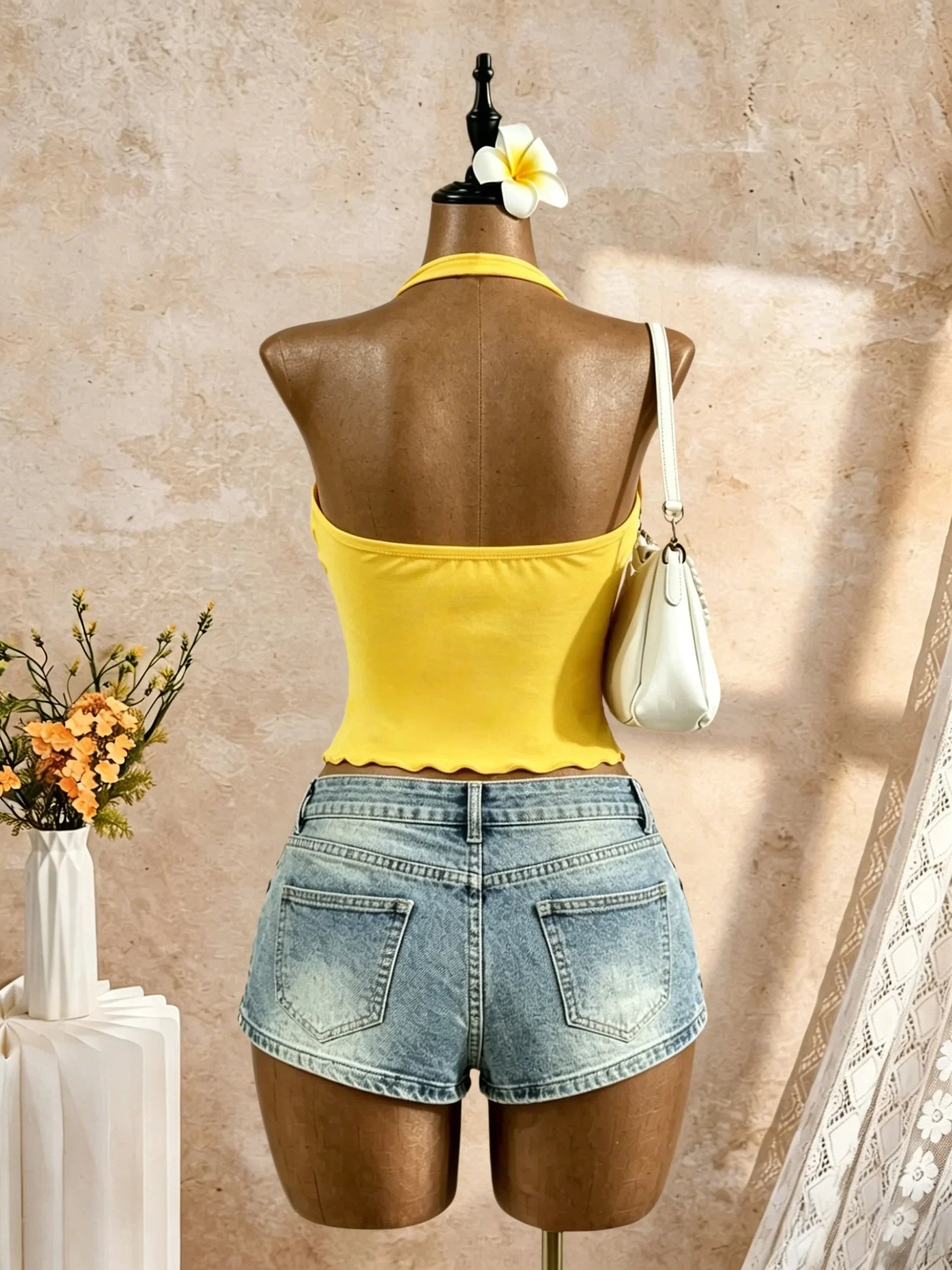Trim Irregular Hanky Hem Slim Fit Crop Cami Top