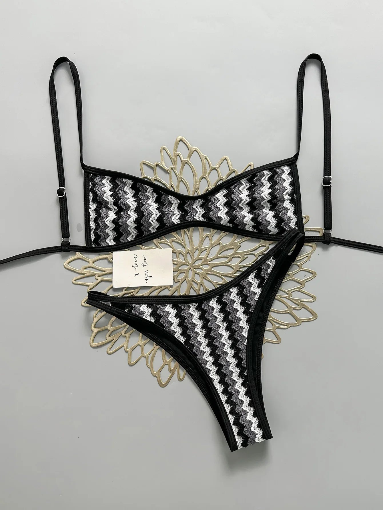 Vintage Crochet Pink Striped Bikini Set