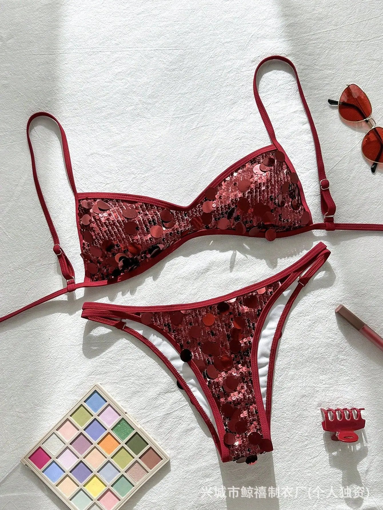 Shiny Sequin Coffee Bikini Set