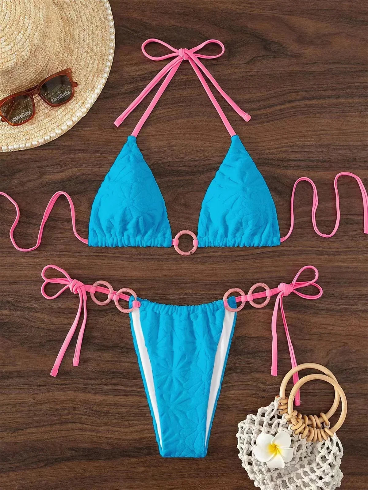 Contrast Ring Linked Criss Cross Micro Swimsuit