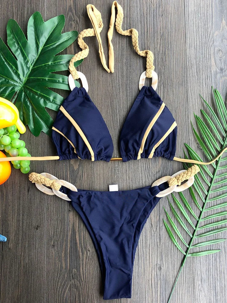 Splicing Halter Knitted Bikini