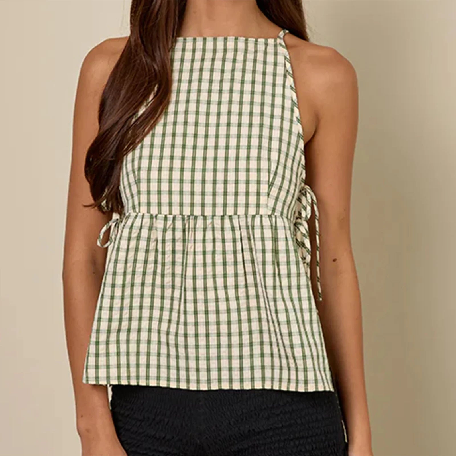 Cut Out Side Tie Up Vest Casual Loose Sleeveless Crop Top