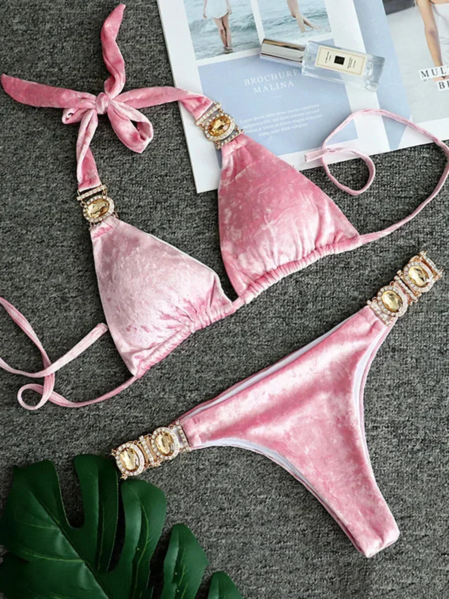 Halter Crystal Rhinestone Diamond Bikini