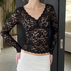 Coquette Floral Lace Long Sleeve Crop Top