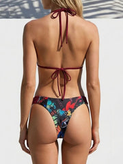 Print Halter Braided Rope Mini Thong Bikini