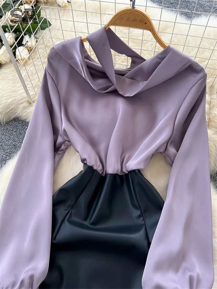 Office Lady Satin Bodycon Dress