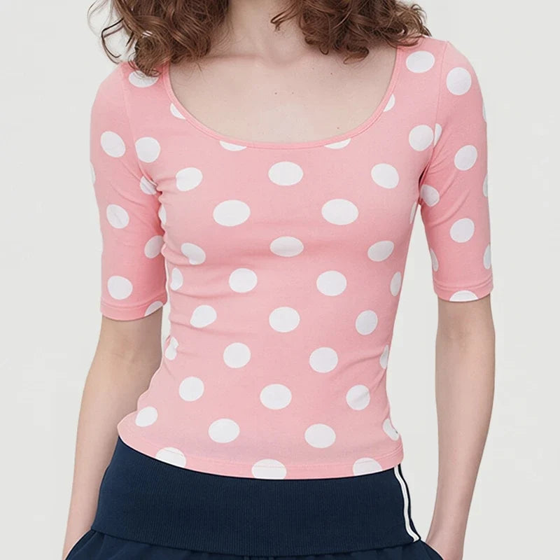 Polka 3/4 Sleeve Crop Top