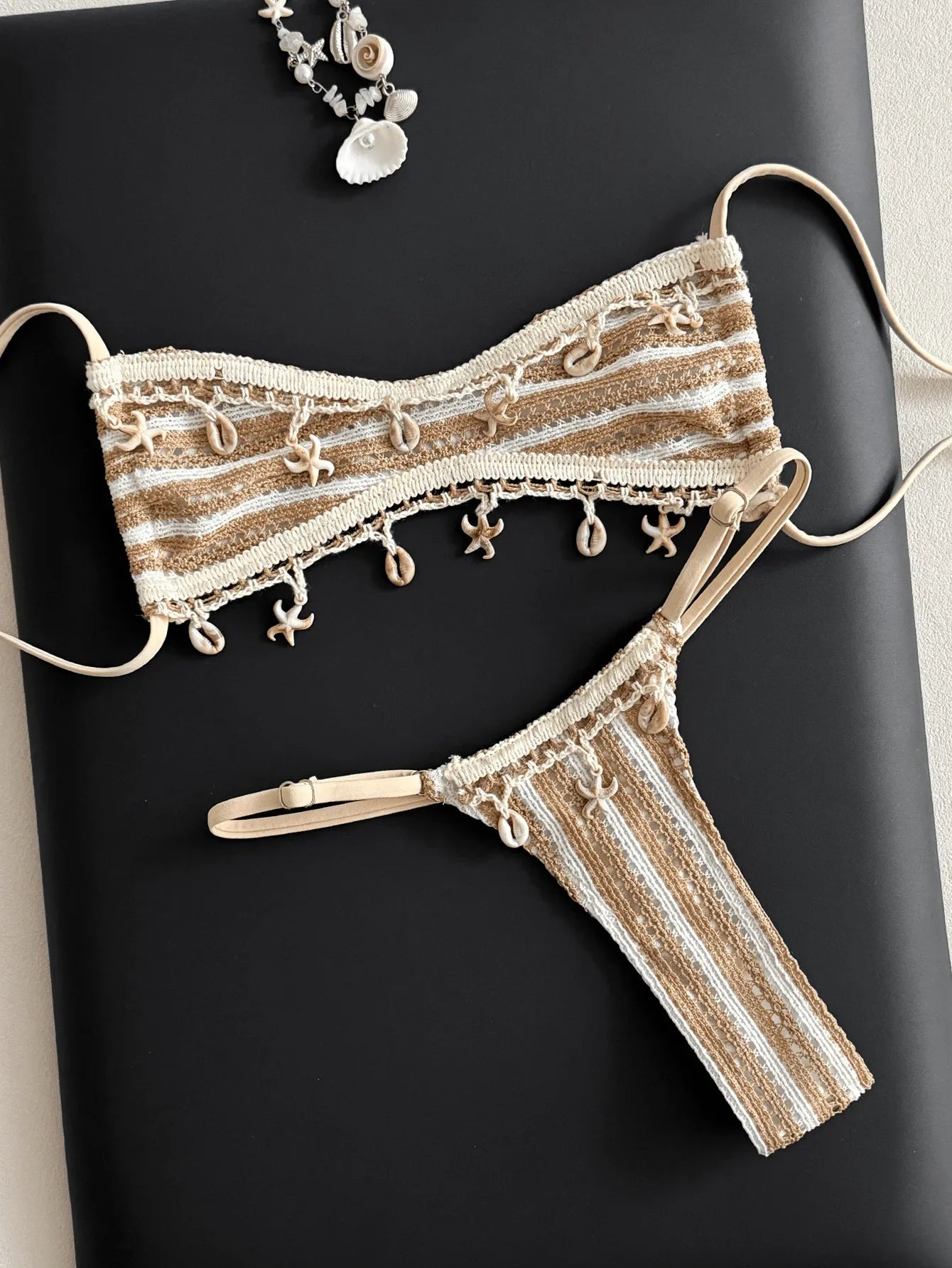 Sexy Beige Striped Micro Bikini