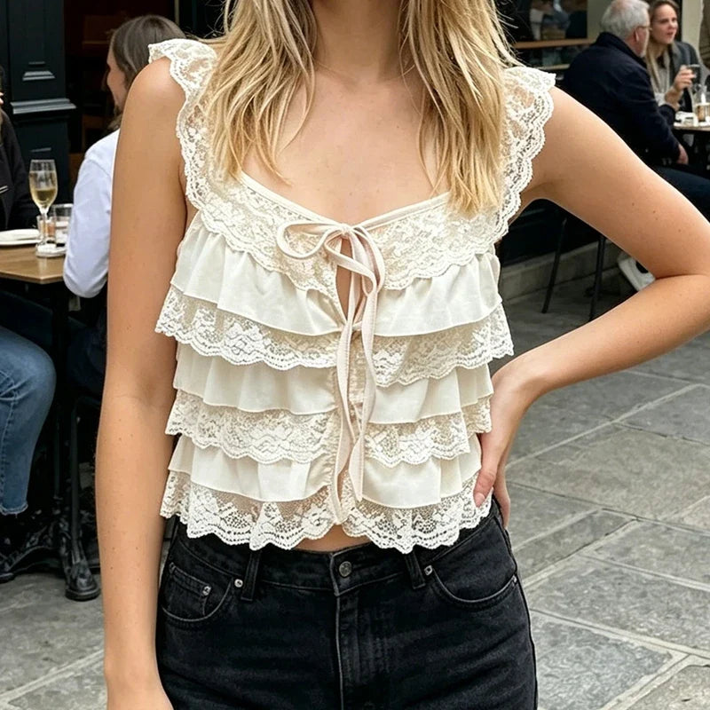Floral Lace Ruffle Tiered Cami Top
