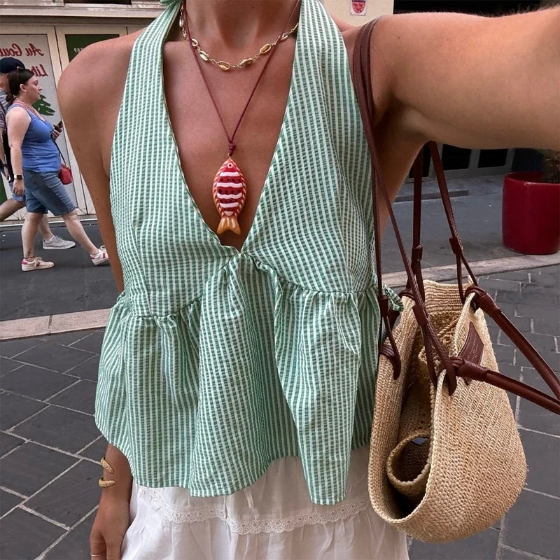 Bohemian Plaid Babydoll Tank Tops
