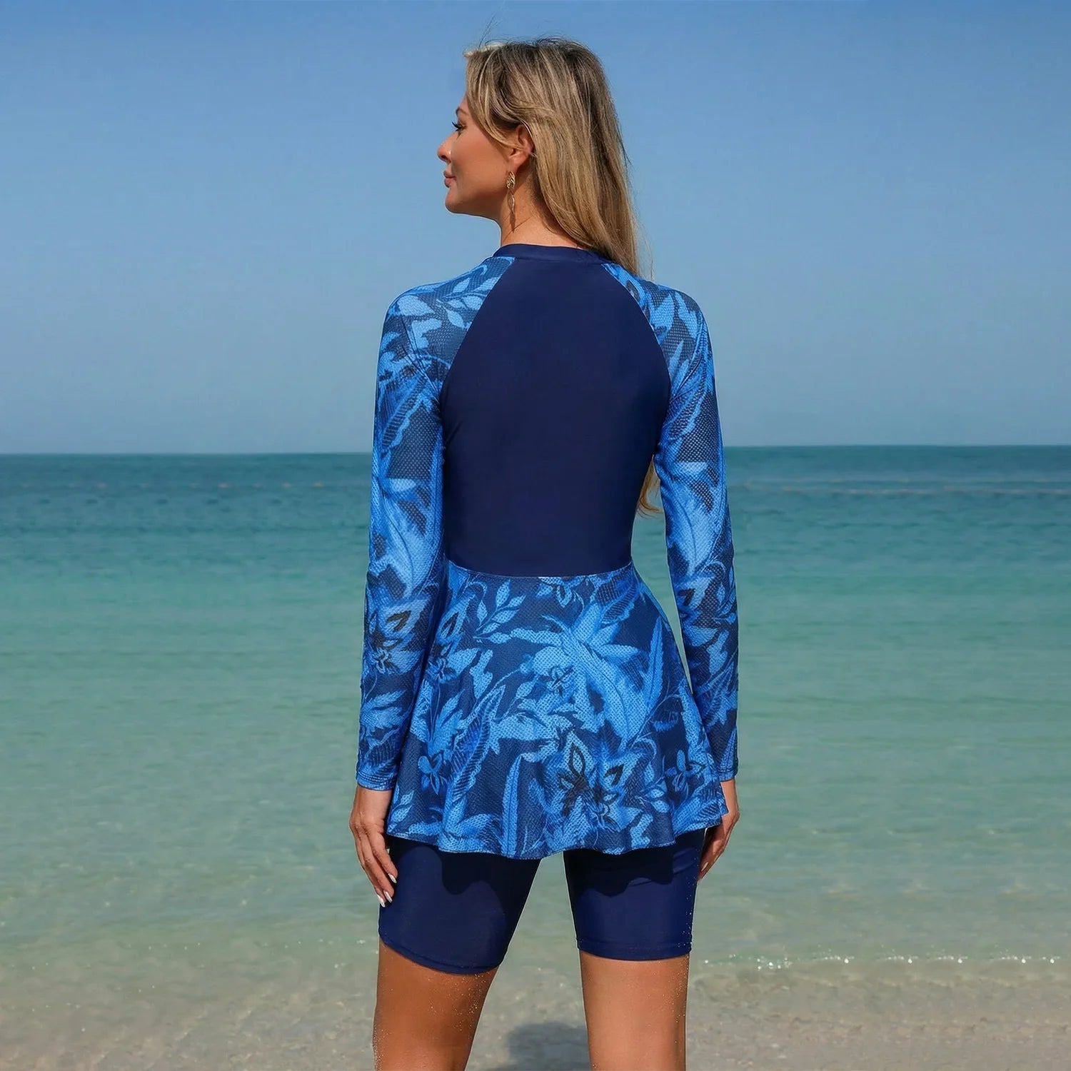 Long Sleeve Sunscreen Split Conservative Skirt Tankini Set