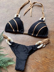 Splicing Halter Knitted Bikini
