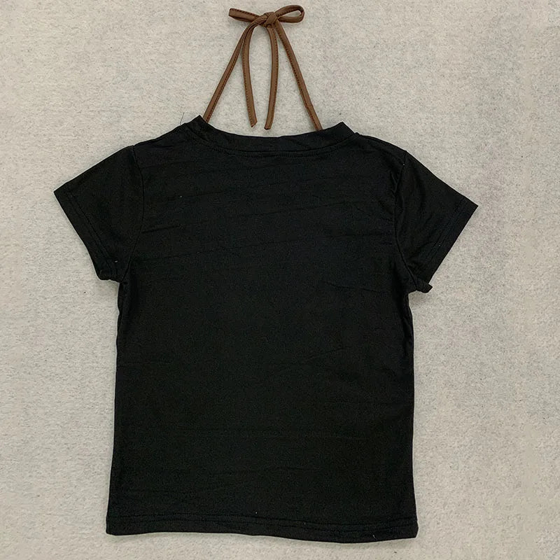Graphic Tee Slim Crew Neck Casual Cropped Top