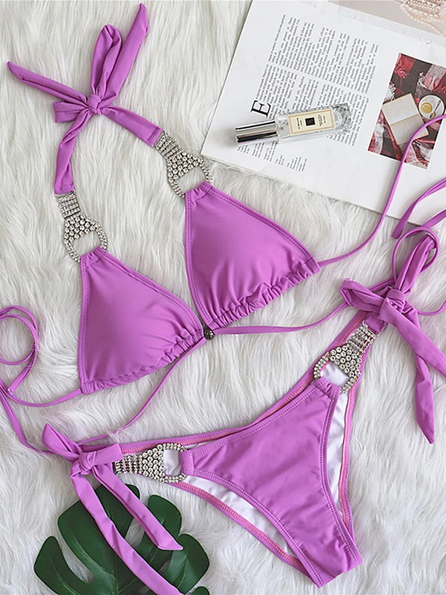 Halter Crystal Rhinestone Diamond Bikini