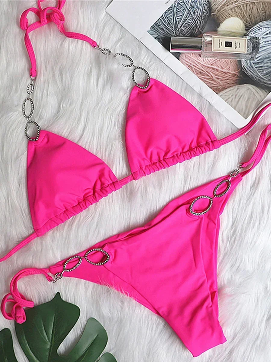Metal Chains Rhinestones Diamond Bikini