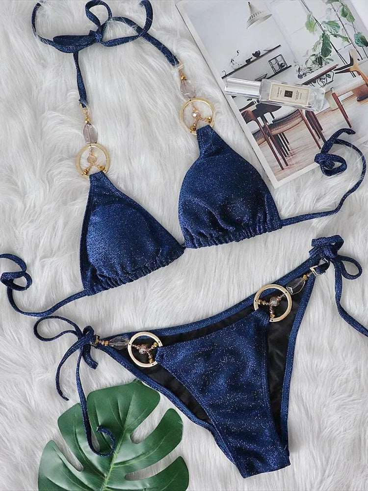 Shiny Blue Bikini Set
