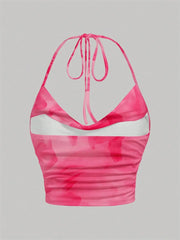 Tie-dye Floral Print Halter Top