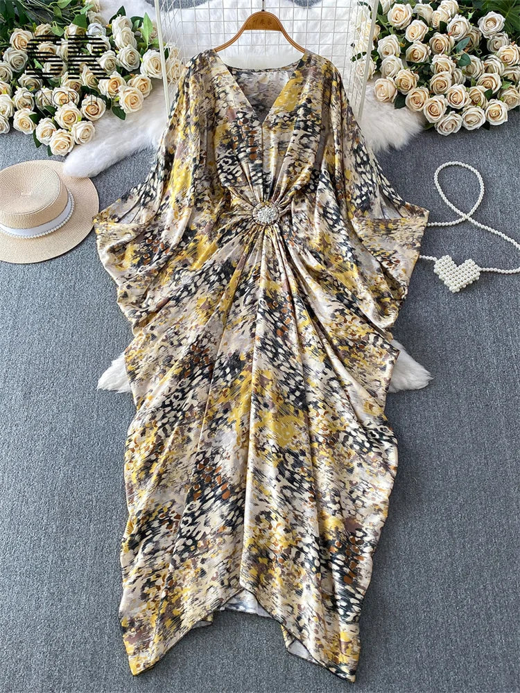 Ruched Print Vintage Dress