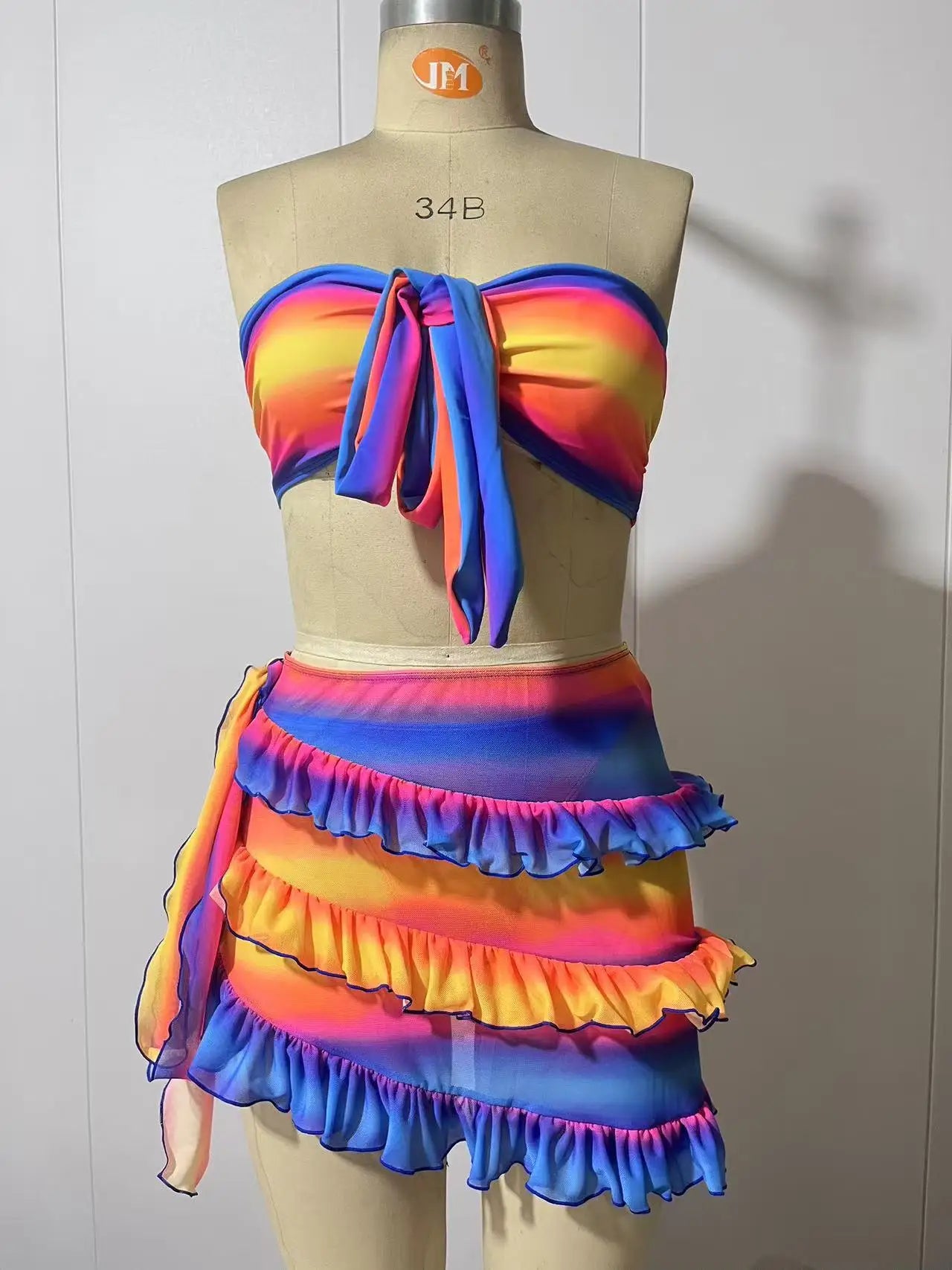Sexy Orange Gradient Striped Bikini Set