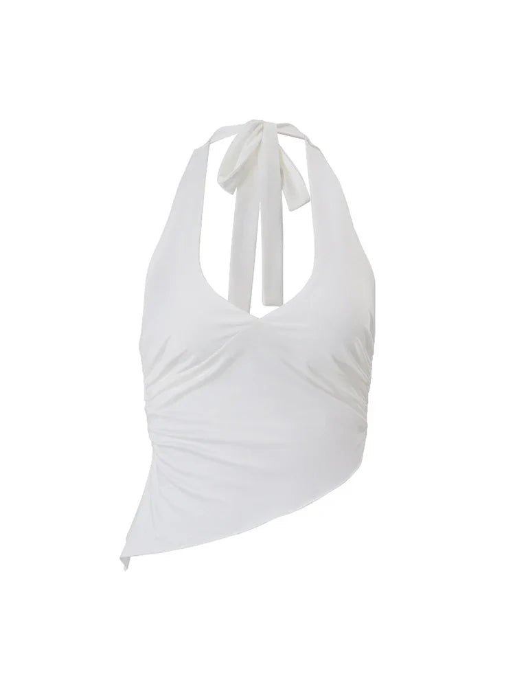 Casual Solid Halter Crop Top