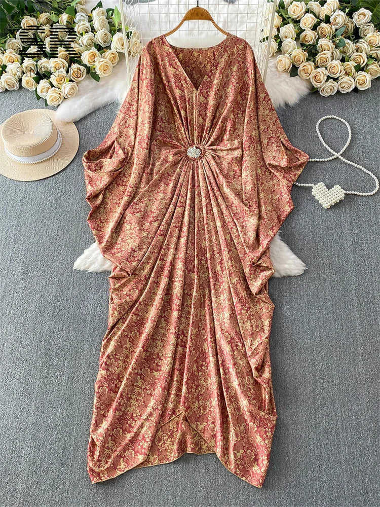 Ruched Print Vintage Dress