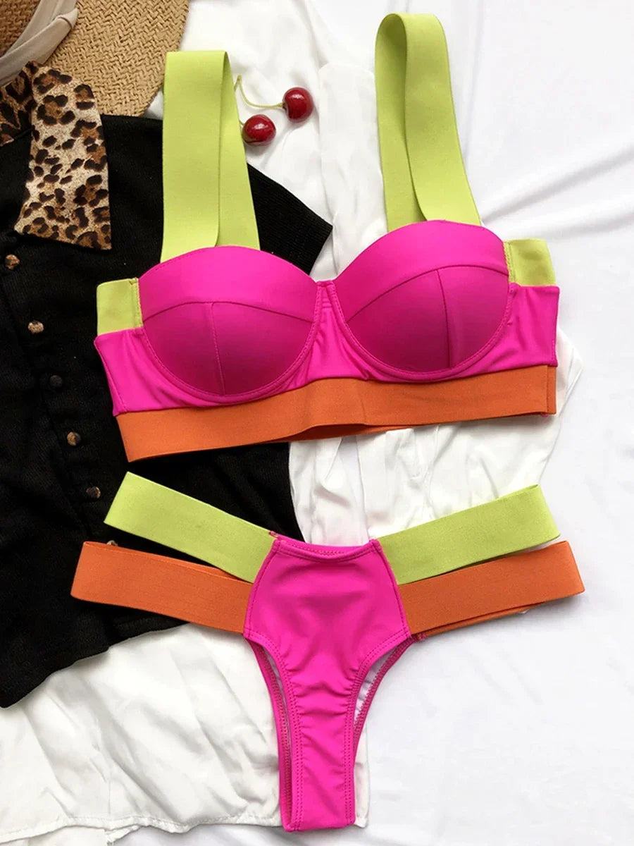 Splicing Push Up Bra Cup Bikini