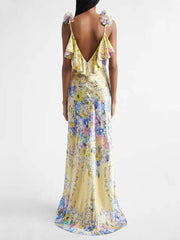 Floral Print Sleeveless Sling Maxi Dress