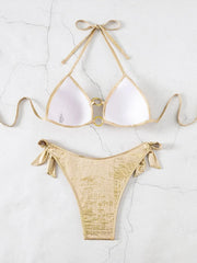 Golden Sparkling Halter Bra Cup Bikini