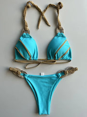 Splicing Halter Knitted Bikini
