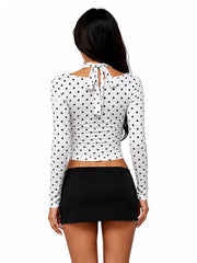 Polka Dot Long Sleeve Crop Top