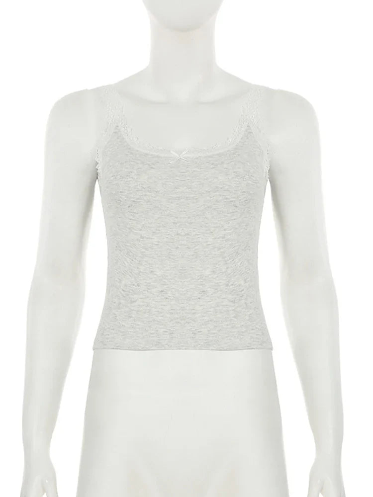 Skinny Lace Patchwork Strap Cropped Tops