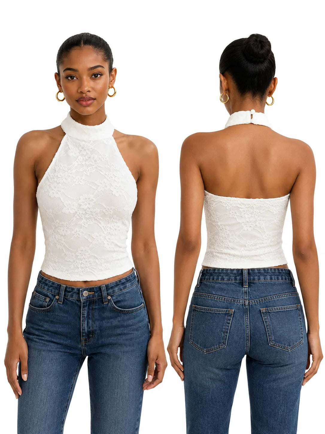Floral Lace Halter Crop Top