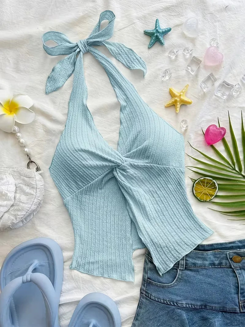 Suspender Twisted Backless Top