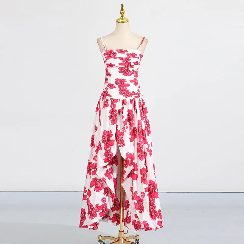 Retro Printed Strapless Brithday Dress