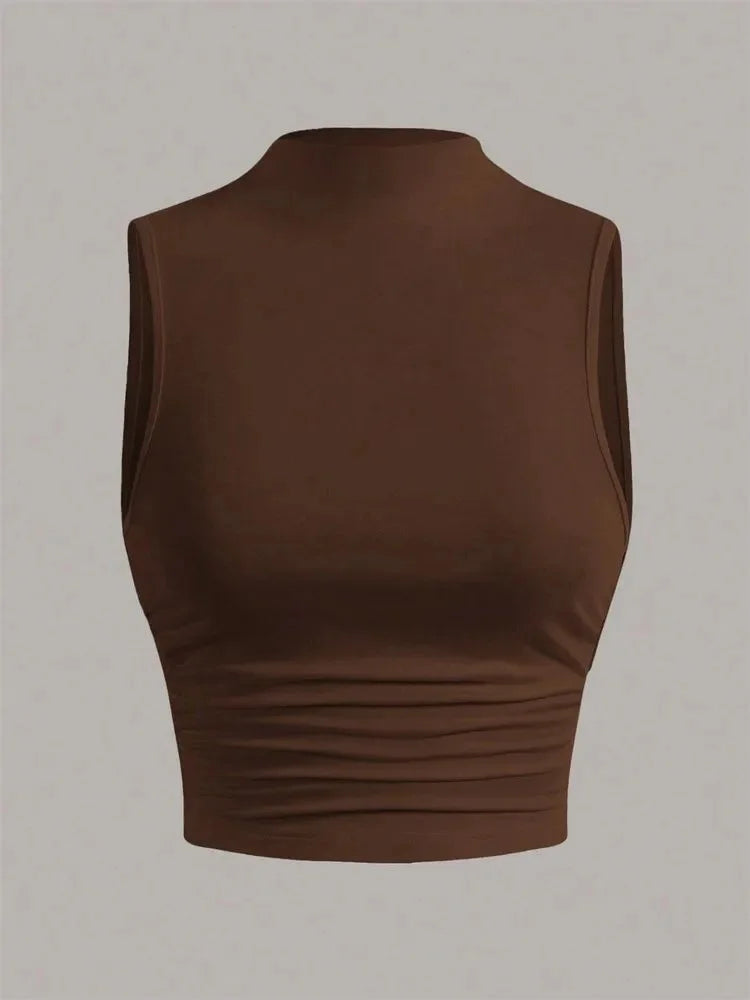 Casual Mock Neck Sleeveless Tank Top