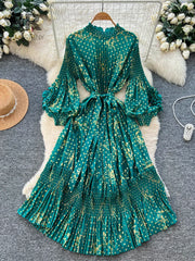 3D Floral Pleated Dress