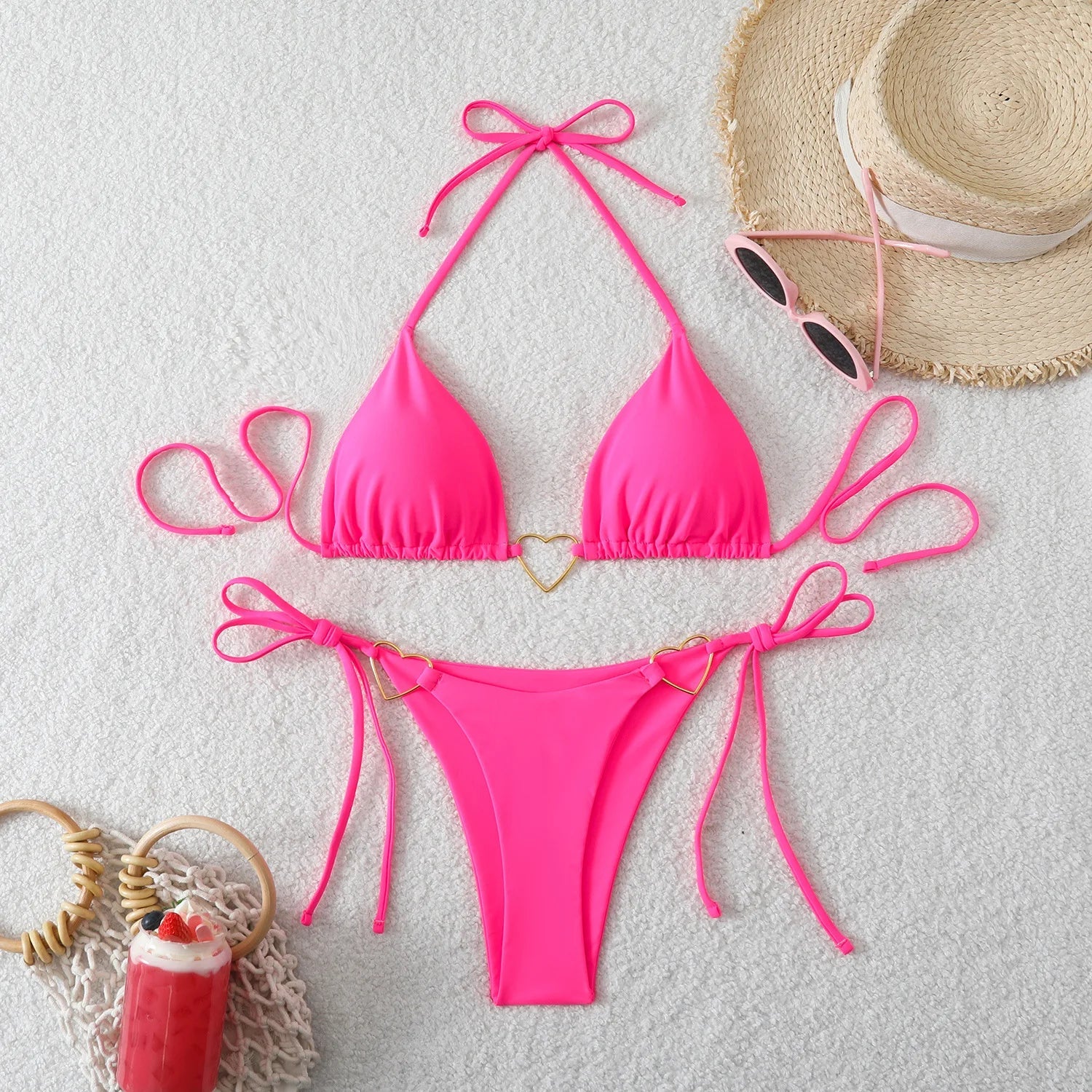 Sexy Metal Heart Ornament Bikini Set