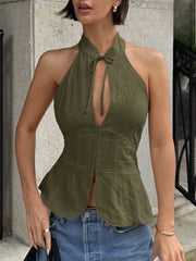 Halter Neck Backless Fitted Crop Top