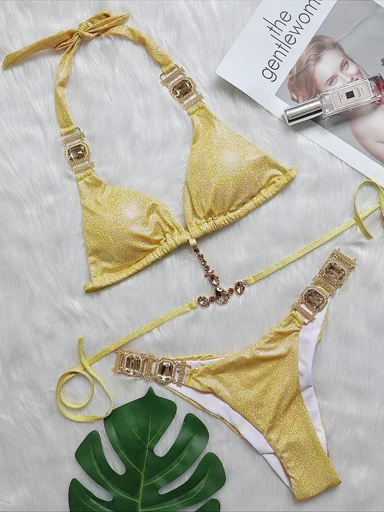 Halter Crystal Rhinestone Diamond Bikini