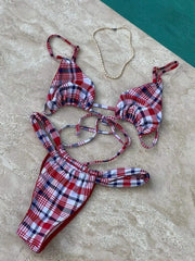 Sexy Red Plaid Micro Bikini