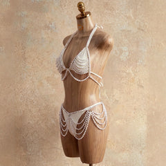 Sexy Pearls Cover Up Skirt 4 Piece Bikini Set
